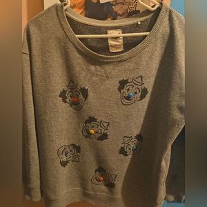 Colorful 3D Buttons Clown Faces Nose Print Sweatshirt Small Grey Fleece Lining